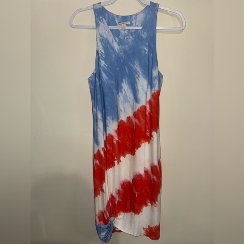 Cato Tie-Dye Midi Dress - Blue, Red, and White